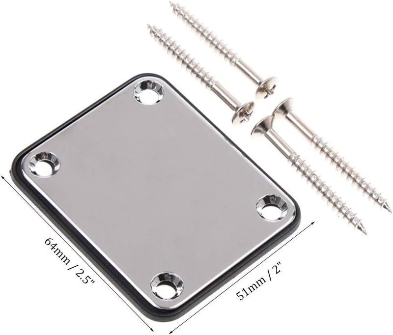 Micovay 2 Pack Guitar Metal Neck Plates with Plastic Mat Compatible for Strat Tele Style Electric Guitar Replacement, Chrome - Image 4